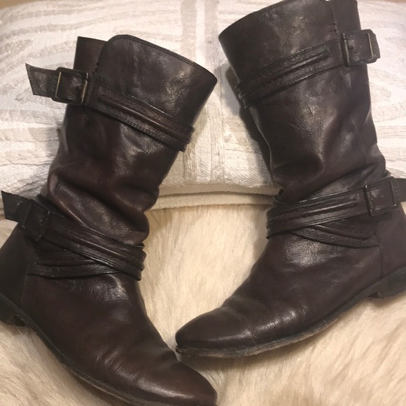 Frye Buckle Slouch Boots with Piping Detail - Picture 3 of 8